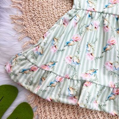  Vestido Manga Curta Passarinhos - Verde